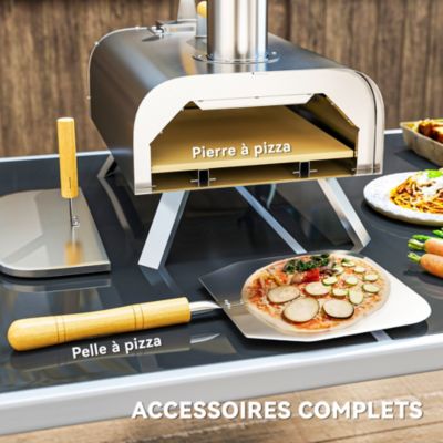 Four à pizza pliable portable à bois ou à pellet - pierre refractaire, ustensiles inclus - acier inox