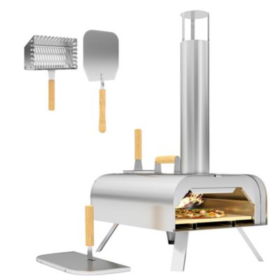 Four à pizza pliable portable à bois ou à pellet - pierre refractaire, ustensiles inclus - acier inox