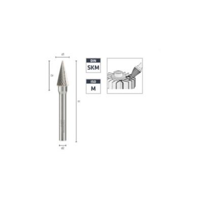 Fraise Rotative HM Tige Cylindrique Conique à Pointe Fine - Aciers, Inox D. 6 x Lt. 50 x Lu. 16 x Q. 6 mm - Diamwood