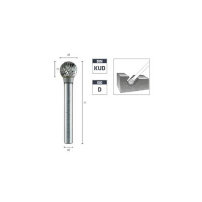 Fraise Rotative HM Tige Cylindrique Forme Sphérique - Fontes, Aciers D. 3 x Lt. 33 x Lu. 2.5 x Q. 3 mm - Diamwood