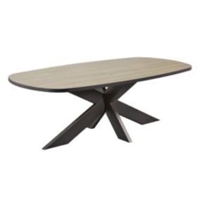 FRANK - Table Ovale 200cm Aspect Bois French Oak Piètement Araignée Métal Noir