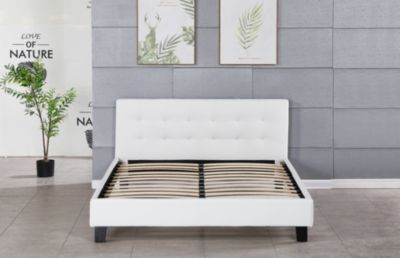 frederic - Solide et Confortable Lit avec Sommier + Tête de Lit Capitonnee Couleur BLANC + Pieds en 10 cm pour matelas en 140x190