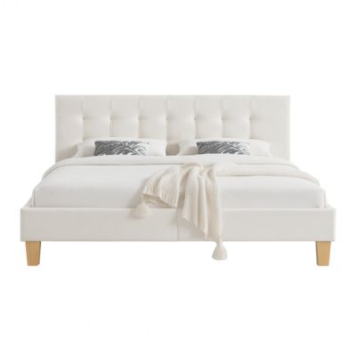 frederic - Solide et Confortable Lit avec Sommier + Tête de Lit Capitonnee Couleur BLANC + Pieds en 10 cm pour matelas en 140x190