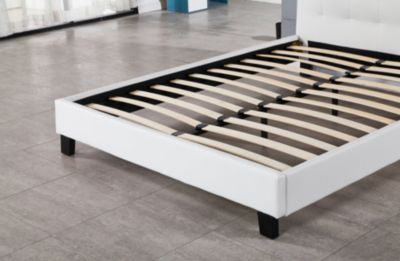 frederic - Solide et Confortable Lit avec Sommier + Tête de Lit Capitonnee Couleur BLANC + Pieds en 10 cm pour matelas en 140x190
