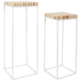 FREJ - Duo de Sellettes Gigognes Rondins de Bois et Métal Blanc