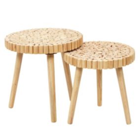 FREJ - Duo de Tables Gigognes Plateau Rondins de Bois