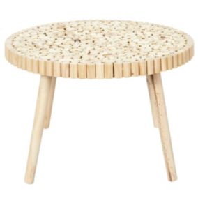 FREJ - Table Basse Ronde avec Plateau en Rondins de Bois