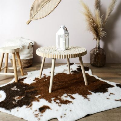 FREJ - Table Basse Ronde avec Plateau en Rondins de Bois
