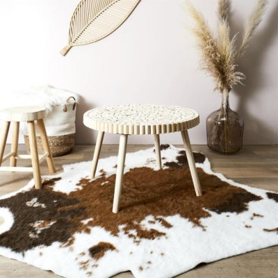 FREJ - Table Basse Ronde avec Plateau en Rondins de Bois