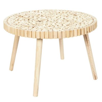 FREJ - Table Basse Ronde avec Plateau en Rondins de Bois