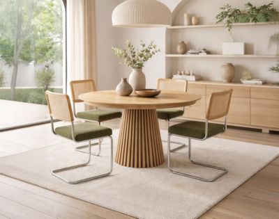 Freya - table à manger ronde extensible - effet bois - 4 à 8 personnes - Lisa Design