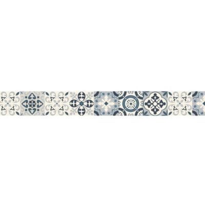 Frise adhésive autocollante 15 cm X 300 cm, motif carreaux de ciment ancien, borgatella bleu, décoration murale intérieure.