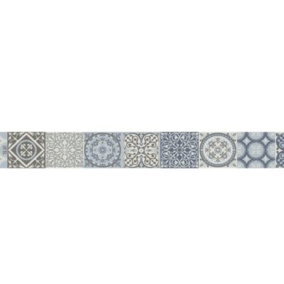 Frise adhésive Coimbra, imitation carrelage carreaux de ciment ancien, bleu et gris, 15 cm X 300 cm. Autocollante décorative.