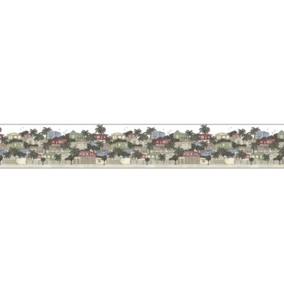 Frise adhésive décorative 15 cm X 300 cm, Afrique: maisons, oiseaux, palmier, bord de mer. Autocollante.