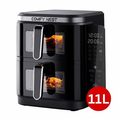 Comfy Nest, CNAFD45NS, Friteuse à air chaud, Air Fryer, numérique double panier 2400W 9L en acier inoxydable, cuisson saine et rapide, idéale pour vos repas en famille, taille 9L, couleur argentée