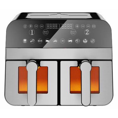 Friteuse à air chaud Airfryer numérique double panier 2400W Acier Inoxydable avec fenêtre 9L Comfy Nest CNAFD45WS