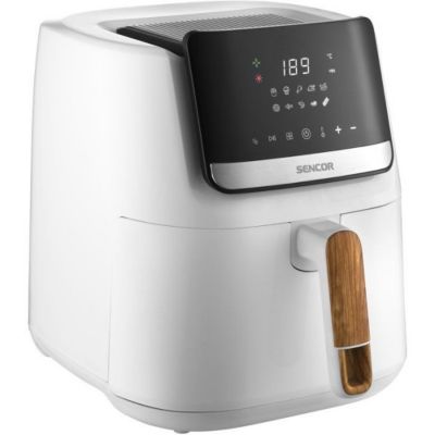 Friteuse electrique a air chaud Sencor Vita 6,5 L 1600 W blanche design bois