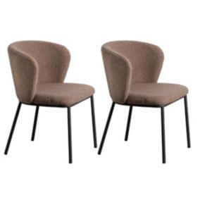 FUJI - Lot de 2 Chaises Tissu Marron Imitation Laine