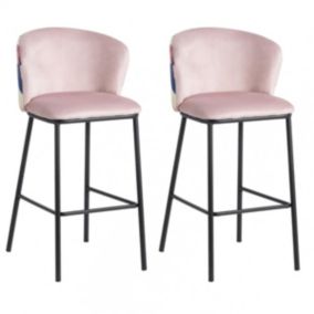 FUJI - Lot de 2 Tabourets Tissu Rose Motif Géométrique