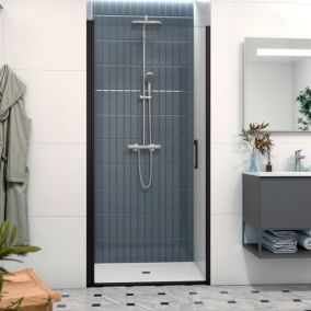 Fusion Porte de douche 100x196cm pivotante anticalcaire avec profilé noir mat (SATFUD100NIKAC)