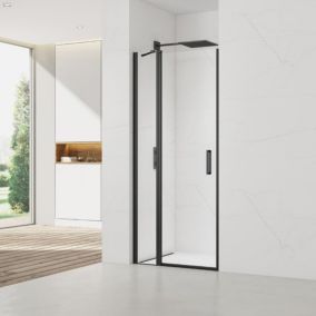 Fusion Porte de douche 100x196cm pivotante anticalcaire avec profilé noir mat (SATFUDP100NIKAC)