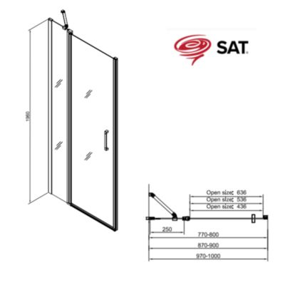 Fusion Porte de douche 80x196cm pivotante anticalcaire avec profilé noir mat (SATFUDP80NIKAC)