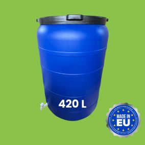 Fut Plastique XXL 420 Litres avec Couvercle à Visser et Robine