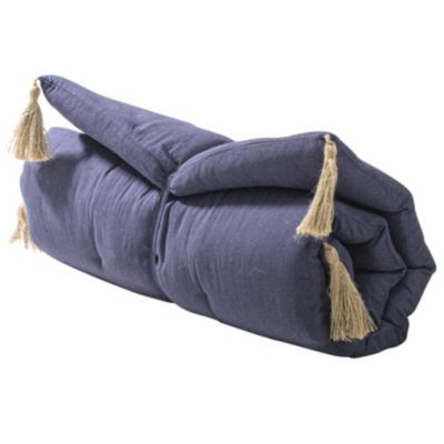 Futon coloré avec 4 pompons en jute (60x120 cm - Gris Foncé)