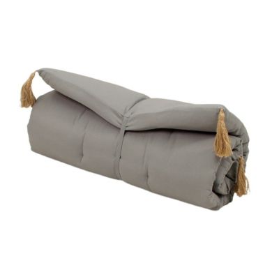 Futon coloré avec 4 pompons en jute (60x120 cm - Gris Foncé)