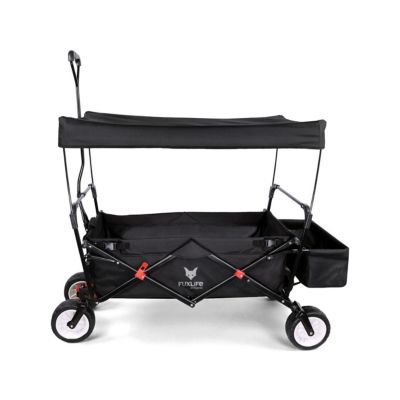 FUXLIFE Chariot de Transport Pliable Noir FX-CT350 avec Frein et Toit Pare-Soleil 75 kg