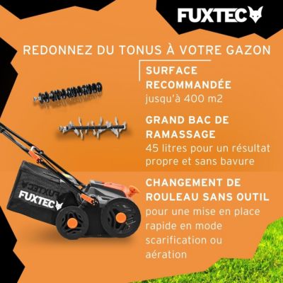 Fuxtec Scarificateur Aérateur À Batterie 40v Set Fx-e2ve38set Avec 2 Batteries Et Chargeur, 2-en-1, Largeur 38 Cm
