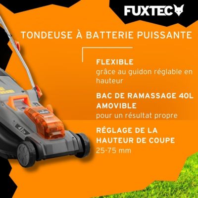 Fuxtec tondeuse a gazon sans fil avec batteries 430 mm 400 m2 gris 40 V