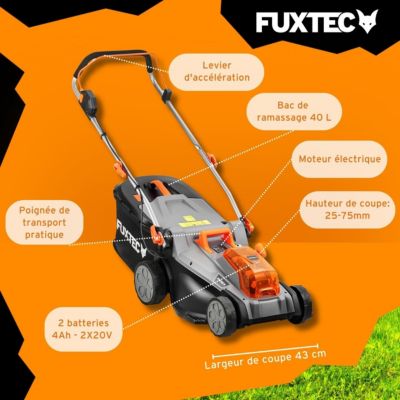 Fuxtec tondeuse a gazon sans fil avec batteries 430 mm 400 m2 gris 40 V