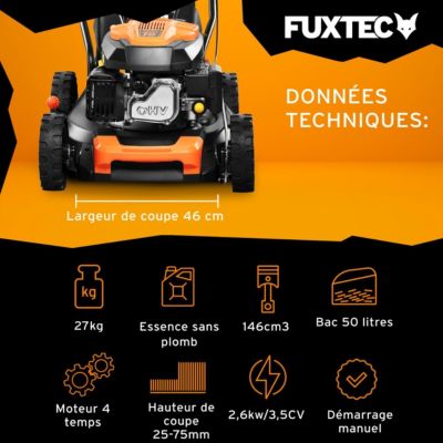 Fuxtec tondeuses a gazon thermiques 457 mm 2600 W 1000 m2 noir 146 cm3