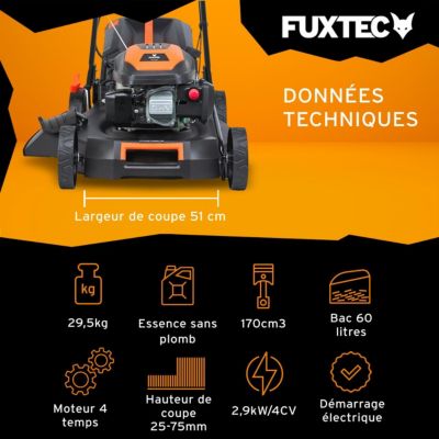 Fuxtec tondeuses a gazon thermiques 75 mm 2900 W 1001 m2 noir 170 cm3