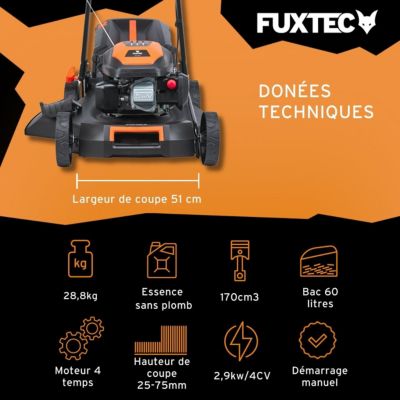 Fuxtec tondeuses a gazon thermiques noir 1001 m2 75 mm 2900 W 170 cm3