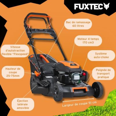 Fuxtec tondeuses a gazon thermiques noir 1001 m2 75 mm 2900 W 170 cm3