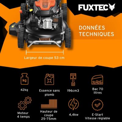 Fuxtec tondeuses a gazon thermiques rouge 196 cm3 2000 m2 530 mm