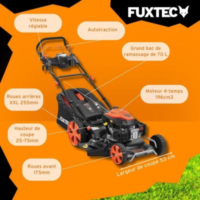 Fuxtec tondeuses a gazon thermiques rouge 196 cm3 2000 m2 530 mm