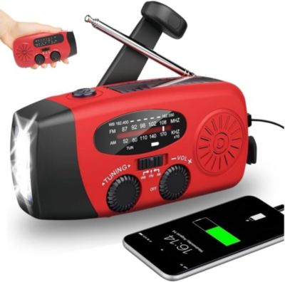 Générateur solaire rechargeable portable (2000 mAh), radio, lampe torche, fonction d'appel d'urgence SOS, batterie externe