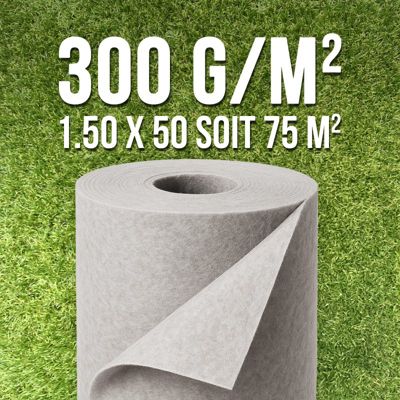 Géotextile 300 g/m² - rouleau 1,5 x 50 m soit 75 m² - feutre renforcé pour jardin, gravier et terrasse - MGS