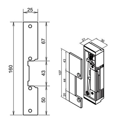 Gache électrique à encastrer 24V réversible 107 mm à émission et micro contact Beugnot 500