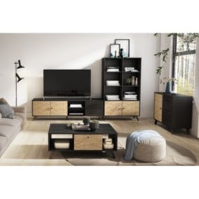 GADDI - Pack Salon Complet avec Meuble TV 181cm Effet Bambou Tressé