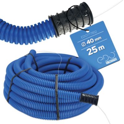 Gaine électrique enterrée FI40 mm 25 m EDO annelée double paroi avec tire fil et manchon 450 N bleue EDO