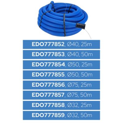 Gaine électrique enterrée FI40 mm 50 m EDO annelée double paroi avec tire fil et manchon 450 N bleue EDO