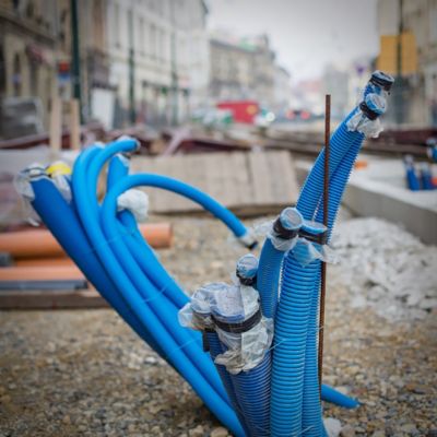 Gaine électrique enterrée FI50 mm 25 m EDO annelée double paroi avec tire fil et manchon 450 N bleue EDO