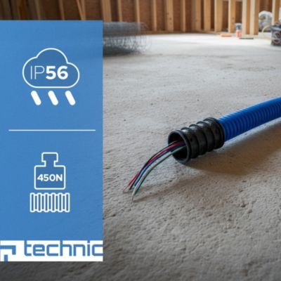 Gaine électrique enterrée FI50 mm 25 m EDO annelée double paroi avec tire fil et manchon 450 N bleue EDO