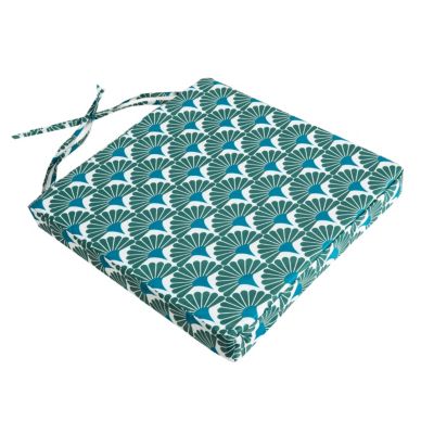 Gallette de chaise carré imperméable motif jacquard bleu L.38 x l.38 x ep.8cm Deco&co