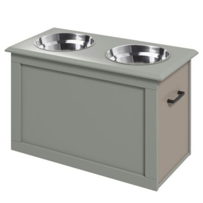 Gamelle double chien chat Porte-gamelles surélevé dim. 60L x 30l x 41H cm 2 gamelles poignées coffre MDF gris