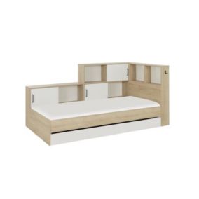 GAMI Lit enfant avec rangement 90x200 cm - Decor chataignier naturel - L 221 x P 120 x H 104 cm - ARMEL